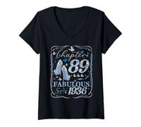 Womens Chapter 89 Fabulous Since 1936 89th Diamond Birthday Queen V-Neck T-Shirt