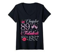 Womens Chapter 89 Fabulous Since 1937 89Th Birthday Gift for Women V-Neck T-Shirt