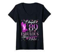 Womens Chapter 89 Fabulous Since 1937 89Th Birthday Gift for Women V-Neck T-Shirt