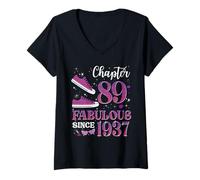 Womens Chapter 89 Fabulous Since 1937 89Th Birthday Girl Lady V-Neck T-Shirt