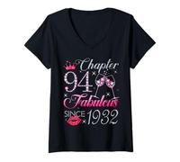 Womens Chapter 94 Fabulous Since 1932 94th Birthday Gift for Women V-Neck T-Shirt