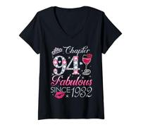 Womens Chapter 94 Fabulous Since 1932 94th Birthday Gift for Women V-Neck T-Shirt