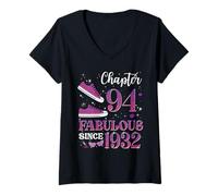 Womens Chapter 94 Fabulous Since 1932 94th Birthday Girl Lady V-Neck T-Shirt