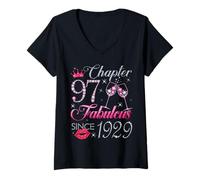 Womens Chapter 97 Fabulous Since 1929 97Th Birthday Gift for Women V-Neck T-Shirt
