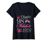 Womens Chapter 98 Fabulous Since 1928 98Th Birthday Gift for Women V-Neck T-Shirt