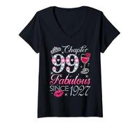 Womens Chapter 99 Fabulous Since 1927 99Th Birthday Gift for Women V-Neck T-Shirt