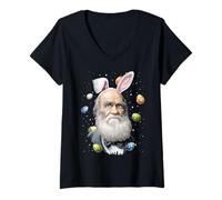 Women's Charles Darwin Evolution Theory Easter Rabbit Egg Bunny Ears V-Neck T-Shirt