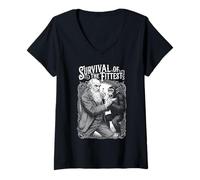Women's Charles Darwin Monkey Survival of The Fittest Evolution V-Neck T-Shirt