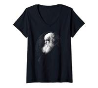 Womens Charles Darwin Portrait Evolution Atheist V-Neck T-Shirt