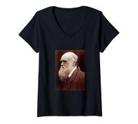 Women's Charles Darwin Portrait Evolution Scientist Naturalist V-Neck T-Shirt