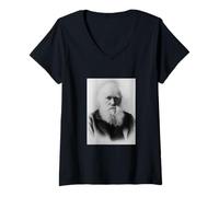 Women's Charles Darwin Portrait Evolution Scientist Naturalist V-Neck T-Shirt