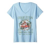 Womens Charleston South Carolina Farm Fresh Christmas Trees Green V-Neck T-Shirt
