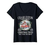Womens Charleston South Carolina Farm Fresh Christmas Trees White V-Neck T-Shirt