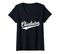 Women's Charleston South Carolina Varsity Script Retro Classic Style V-Neck T-Shirt