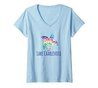 Womens Charlevoix Michigan Nautical Batik Tie Dye Boho Turtle V-Neck T-Shirt