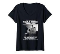 Women's Charlie Parker Reynolds Hall Philadelphia 1951 Greyscale V-Neck T-Shirt