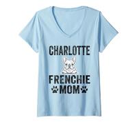 Womens Charlotte Frenchie Mom Shirt French Bulldog Dog Coffee Lover V-Neck T-Shirt