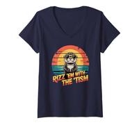 Womens Charm RIZZ 'EM with TISM Otter 67 Autism Dad Superpower V-Neck T-Shirt
