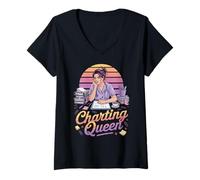 Womens Charting Queen Nurse Life Humor Design V-Neck T-Shirt