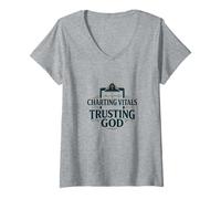 Women's Charting Vitals Trusting God Christian Nurse Faith V-Neck T-Shirt