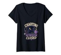 Women's Charting Window Closed Night Nurse Humor V-Neck T-Shirt