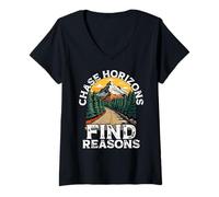 Womens Chase Horizons Find Reasons Scenic Mountain Road V-Neck T-Shirt
