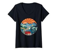 Womens Chase Sunshine Retro Road Trips Mountains Camper Adventure V-Neck T-Shirt