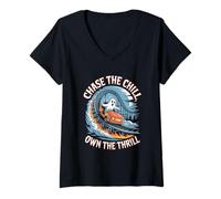 Womens Chase the Chill Own the Thrill Halloween V-Neck T-Shirt