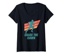 Women's Chase The Dawn Runner Retro 70s 80s V-Neck T-Shirt