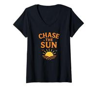 Womens Chase The Sun Motivational Inspirational Quote V-Neck T-Shirt