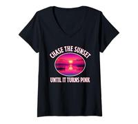 Womens Chase The Sunset Until It Turns Pink Night Relaxing Calm Fun V-Neck T-Shirt