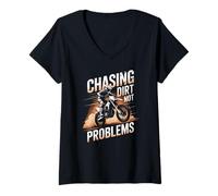 Women's Chasing Dirt Not Problems Motocross Dirt Bike V-Neck T-Shirt