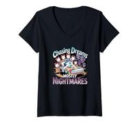 Womens Chasing Dreams Mostly Nightmares Humor V-Neck T-Shirt