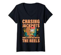Womens Chasing Jackpots and living between the reels V-Neck T-Shirt