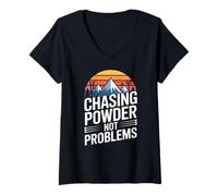 Women's Chasing Powder Not Problems Ski Snowboard V-Neck T-Shirt
