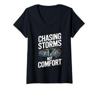 Women's Chasing Storms Not Comfort Extreme Motivation V-Neck T-Shirt