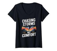 Women's Chasing Storms Not Comfort Tornado Storm Chaser V-Neck T-Shirt