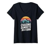 Women's Chasing Sunsets in A Van Road Trip Adventure V-Neck T-Shirt