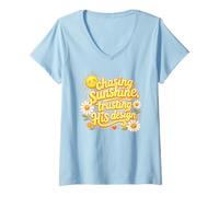 Women's Chasing Sunshine Trusting His Design Christian Daisy Summer V-Neck T-Shirt