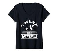 Womens Chasing Toddlers is My Cardio V-Neck T-Shirt