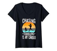 Womens Chasing Toddlers is My Cardio V-Neck T-Shirt