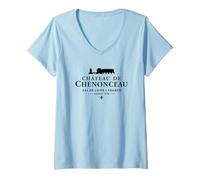 Womens Château de Chenonceau Val de Loire, France 1514 Black Print V-Neck T-Shirt