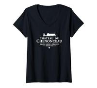 Womens Château de Chenonceau Val de Loire, France 1514 White Print V-Neck T-Shirt