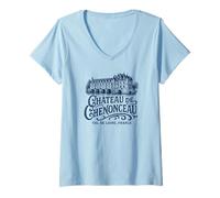 Women's Château de Chenonceau Val de Loire France Navy Print V-Neck T-Shirt