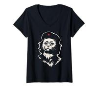 Womens Che Guevara Cat Shirt Rebel Kitty Parody Revolution V-Neck T-Shirt