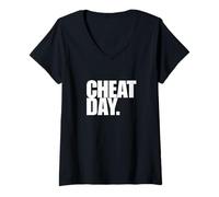 Women's Cheat Day -Pizza Fast Food, Weights, Bodybuilder, Gym Muscle V-Neck T-Shirt