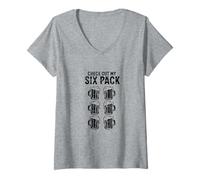 Women's Check Cut My Six Pack Beer Mugs Humor Drinking V-Neck T-Shirt