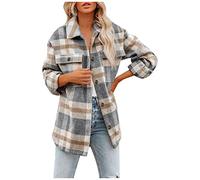 Womens Check Fleece Jacket - Winter Jackets For Women Long Sleeve Top Shirt Fleece Jacket Shacket Casual Winter Shirt With Single Breasted Buttons Outerwear With Check Pockets Check Fleece Jacket