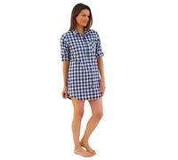 Women's Check Nightshirts Brushed Flannel Button Front Over The Head UK Seller - Button Lightweight Mono Check - 14
