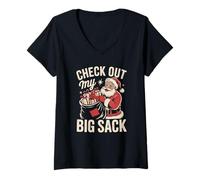 Womens Check Out My Big Sack Santa Funny Christmas Humor Holiday V-Neck T-Shirt